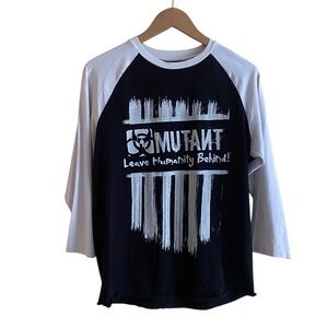 Y2K Mutant Muscle Wear Shirt Men M Black & White Graphic Print Raglan 3/4 Sleeve